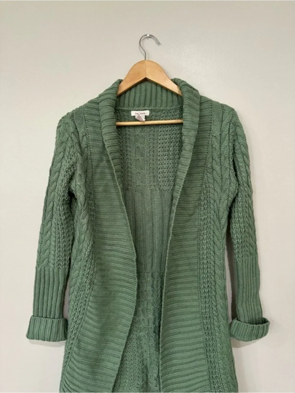 Sundance Sage Green Cable Knit Cardigan Sweater Cottagecore Boho XS